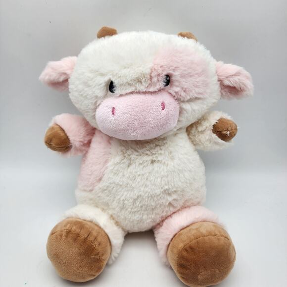 Animal Adventure Cow Plush 12" Sewn Eyes Soft Ivory Pink Fur Stuffed Toy 2023 - Picture 1 of 10